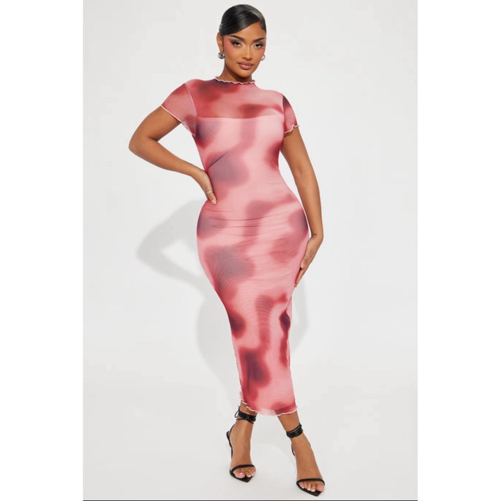 Fashion Nova Pink and Red Maxi Dress